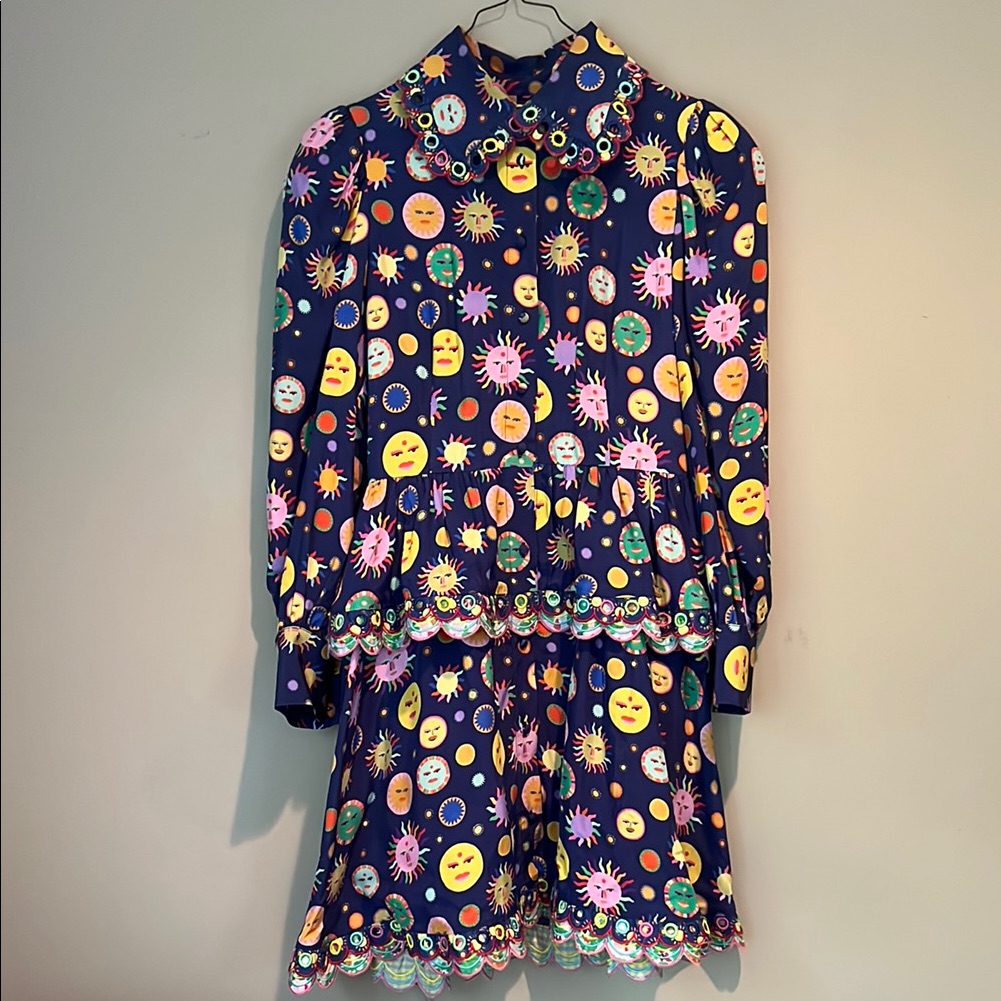 Celiab Blue And Yellow Casual Dress With Bishop Sleeves